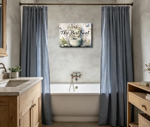 Image of Frimeeme Framed Funny Bathroom Canvas Wall Art,12x16 in