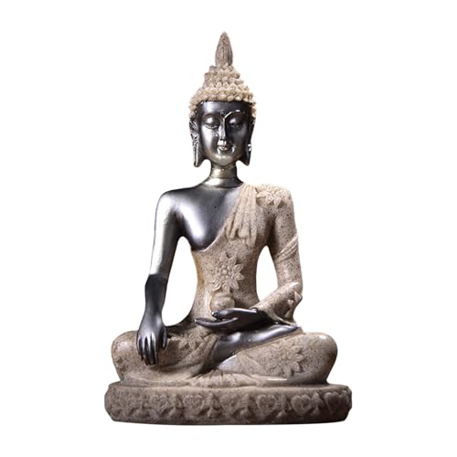 QOTSTEOS Figurine de Bouddha thaïlandais - Décoration de paix assise en méditation - Sculpture artisanale - Statue de Bouddha de jardin zen - Sculpture pour décoration de la maison et de table (noir)