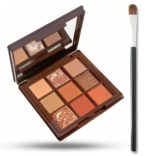Palette de fards à paupières, 9 couleurs, très pigmentées, doré/marron, avec miroir, mat Shimmer doux et lisse, pour le maquillage des yeux (01 chocolat)