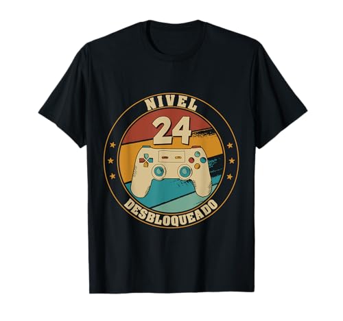 Nivel 24 Desbloqueado Gamer 24 Años 1998 Divertido Chico Camiseta