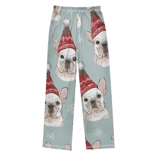 ZZXXB Winter Snow French Bulldog Boys Long Pants Soft Trousers Elastic Waist Kids Lounge Bottoms with Pockets S-XL2