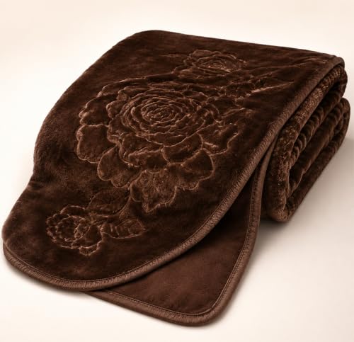 Image of BSB HOME 280 GSM Micromink Blanket, Premium Soft Warm Cozy Winter Blanket, Plush Double Bed Blanket, Ultra Soft Comfortable Bedding, Embossed Floral Design, 82 x 86 Inches (208 x 218 cm) - Espresso
