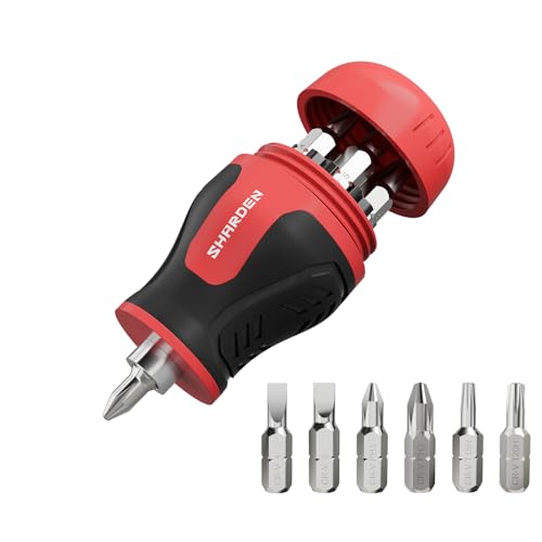 Image of SHARDEN 8 in 1 Stubby Multi Screwdriver with 6 CRV Bits Phillips, Slotted, Torx, Small Short Screwdriver with Magnetic Tip Portable All in One Repair Tool Kit for Home DIY Tables, Doors, Chairs