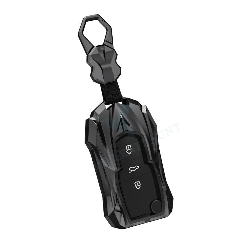 Image of Racer Car Key Cover Compatible with Skoda Kushaq, Slavia & Kylaq | 3 Button Metal Smart Key Case | Premium Waterproof Soft Silicone Key Shell with Keychain