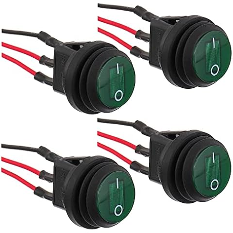 EPLZON 4 Pieces 12V 20A Waterproof Round With LED Light Rocker Toggle Switch 3 Pin SPST Switch With 20cm Pre-Wired For Car Boat RV Truck (Green) Cover