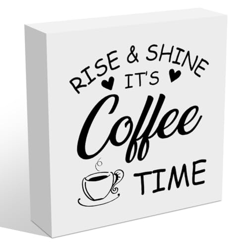 Coffee Station Decor Wooden Box Sign, Coffee Gifts for Coffee Lovers Coffee Bar Decor Kitchen Home Decorations Cubicle Table Desk Decor, Coffee Lover Gifts Coffee Sign Wooden Block Plaques Signs