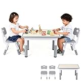 Table d'activité avec surface de peinture effaçable : transformez la table en station d'art en un tour de main La surface lisse en plastique optique bois est spécialement conçue pour les enfants : peut être peinte avec des stylos solubles dans l'eau puis essuyable facilement avec un chiffon humide sans laisser de taches ou de traces. Parfait pour les jeunes artistes.