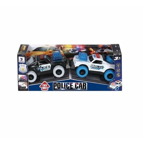 JUGATOYS - Pack de 2 Coches de Policía de Juguete - con Función de Fricción - Giro 360º - Tiene Luces y Sonidos - Vehículos Interactivos para Niños y Niñas A Partir de 3 Años - Juego de Rescate