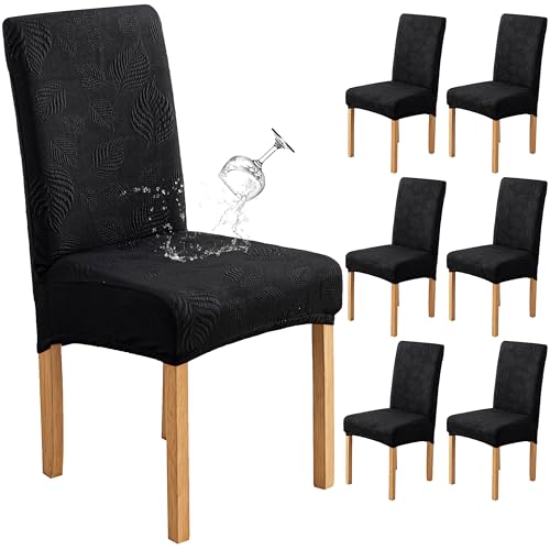 Image of Genina Waterproof Dining Chair Cover Set of 6,Large Chair Slipcover,Black