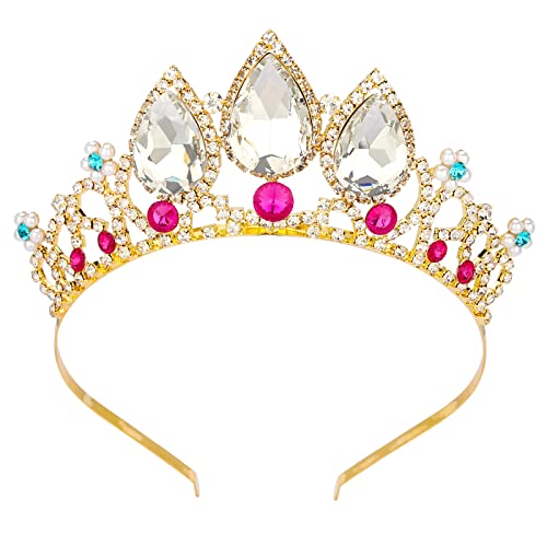 Tiaras for Girls KICOSY Birthday Rapunzel Crown Pearl Rhinestone Tiara Handband Women Princess Crowns for Kids Weeding Flower Girls Cosplay Halloween Performance Costumes Hair Accessories