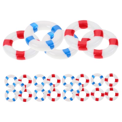 HEMOTON Micro Landscape Swim Ring Statues 24pcs Mini Life Rings Decor Decorative Buoy Ornaments Mediterranean Style