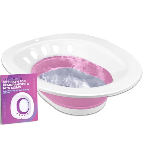 FRECHMOON Sitz Bath for Toilet, Sitz Bath for Hemorrhoids and Postpartum Care - Yoni Steam Seat - Portable Bidet for Epsom Salt Soak, Foldable Basin BPA Free, Perineal Soaking and Steaming - Pink