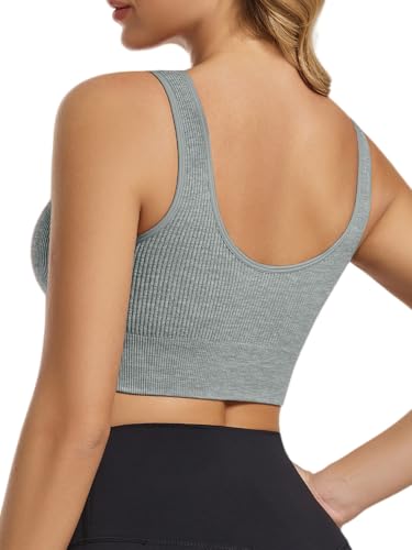 Chilylori Seamless Sports Bras for Women Pack of 3 Ribbed Sports Bra Workout Tops Cropped Tank Top Comfort Padded Yoga2