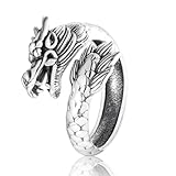 xuanhang Thai Silver Dragon Cocktail Open Rings for Women,Unique Retro Silver Plated Dragon Charm Trendy Statement Adjustable Open Finger Band Rings Jewelry for Woman