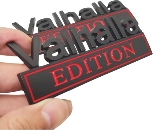 Image of 2pcs Valhalla Edition Metal Car Truck Bumper Emblem 3D Badge Sticker Decal (Black Red)