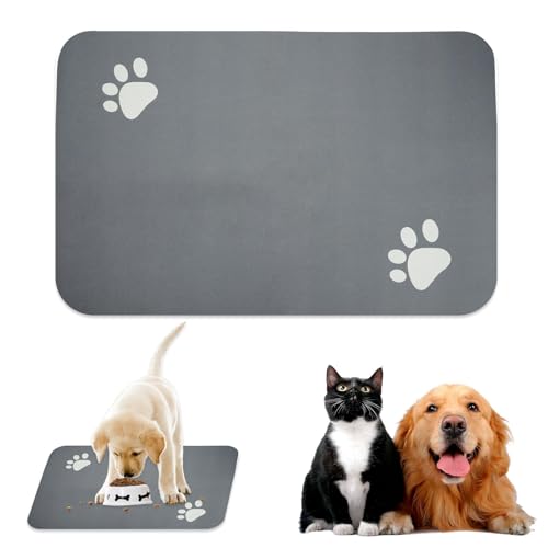 Dog Food Mat, 60 x 40 cm Dog Feeding Mat,Absorbent Pet Placemat for Water Bowl,Non Slip Pet Mats For Food Bowls with Waterproof Rubber Bottom,Food Bowl Mat for Dogs, Cats and Small Animals