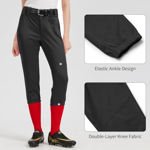 QBK Women\'s Softball Pants - Lightweight Quick Dry Polyester Knicker for Baseball & Fastpitch (Black,S)