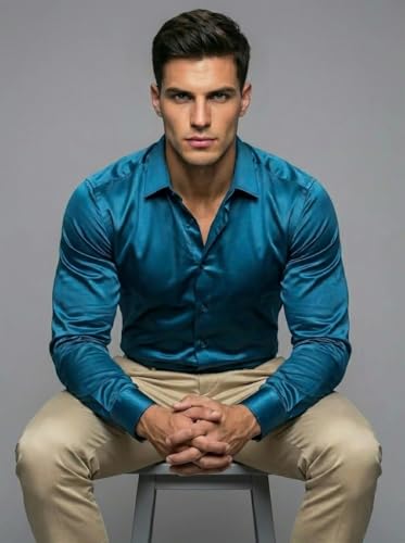 Image of Diverse Men's Satin Casual Shirt | Premium Solid Poly Satin | Wrinkle-Free, Full Sleeve Regular Fit Office, Business Wear