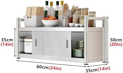 Stainless Steel Kitchen Storage Rack - Wall Mounted Single/Double Layer Organizer for Cabinets, Sliding Door Design, No Back Panel, Direct Mount Stand (59x14x20in)