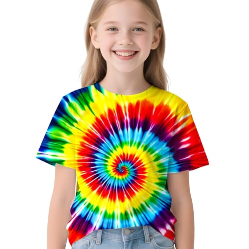 Image of Kids Neon Tie Dye Shirt for Boys Girls Tie-Dye T-Shirt Hippes Tshirt Senior Children Tee Size 6-16 Years Age