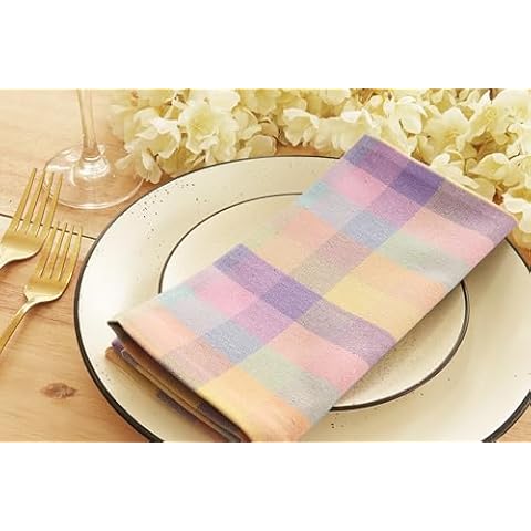 PurpleEssences Cotton Plaid Napkins Set Cover