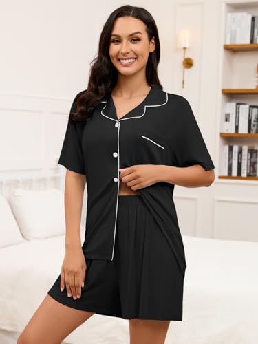 Umeyda Girls Modal Button Down Pajamas Set, 2Pj Nightwear Sleepwear for Teen Kid 2 Pcs Loungewear, Black, 11-12 Years = Tag 1604