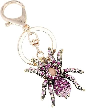 Bling Crystal Spider Keychain for Men Women, Alloy Personality Female Bag Key Chain Rhinestone Spider Key Ring for Car Keys Decoration Pink