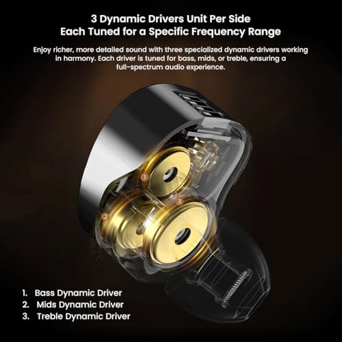 Image of KZ Vader Pro in-Ear Monitor Earphones with Triple Dynamic Drivers & Built-in 4-Level Tuning, Dual Mic, Wired IEM with 0.75mm 2Pin Connector, Silver-Plated Cable, 3.5mm Jack (Tuning Version)