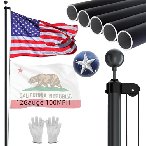 NELXINJO Heavy Duty 25FT Flag Pole -12 Gauge Extra Thick Aluminum Flagpole kit for Outside House 100MPH Wind Tested