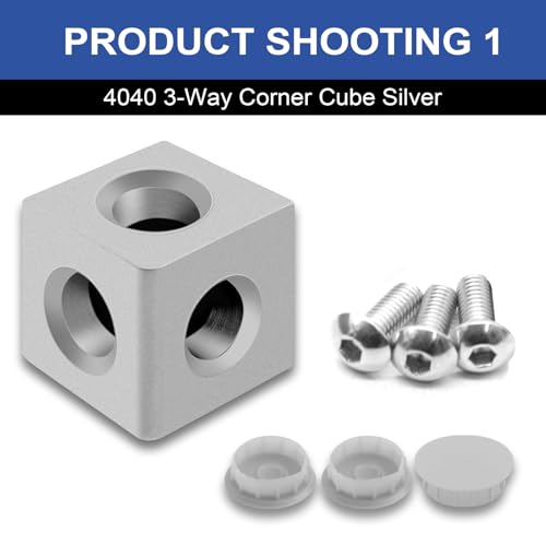Image of 12pcs 4040 3-Way Corner Cube 4040 Extrusion Hardware T-Slot V-Slot Accessories with Screws and Nuts for 4040 Aluminum Extrusion Connector 3D Printer Accessories Silver