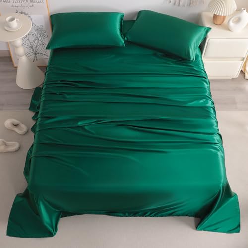 NTBAY Full Satin Sheet Set, 4 Piece, Dark Green - image 3