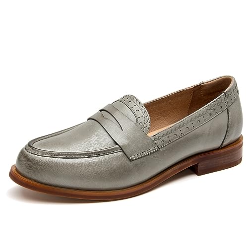 Image of BEAU TODAY Womens Leather Penny Loafers, Slip On Loafer Flats