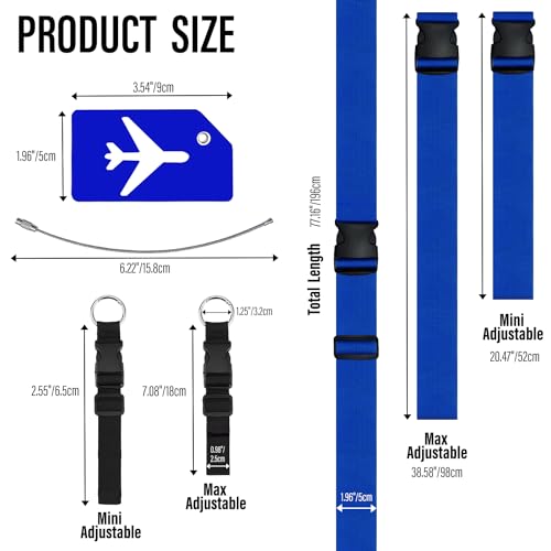 10 Pack Luggage Straps Suitcase Tags Add a Bag Set,Adjustable Baggage Suitcase Belts Travel Accessories,Silicone Luggage Tags with Name ID Card Travel Essentials to Keep Suitcase Secure (Blue)