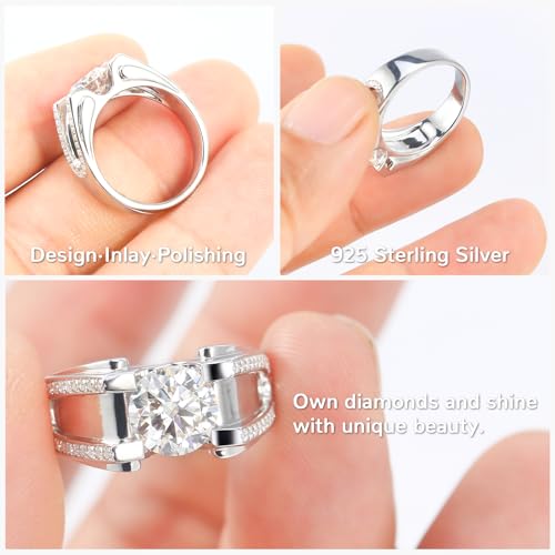 1.5CT Moissanite Engagement Ring S925 Sterling Silver with 18K White Gold Plated D Color VVS1 Clarity Round Cut Vintage Wedding Band Genuine Moissanite Promise Ring Size 5-103
