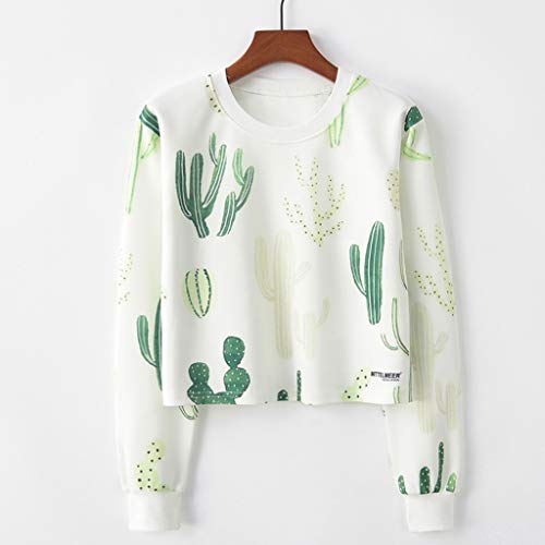 Autumn Teen Girl Long Sleeve t-Shirt Tops Womens Pullover Sweatshirt Casual Loose o-Neck Cactus Print Sports Blouse (Green, M)