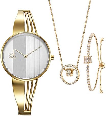 SK SHENGEKE Women Watches Sets White Leather Gift Box for Women Gifts Necklace Bracelet Watch Sets for Ladies (62-GD-DZ004-SL006)