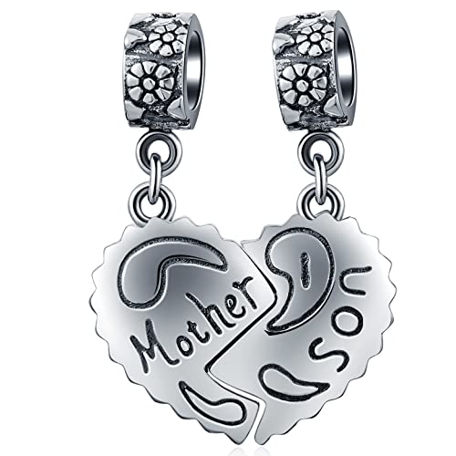 Madre Figlio Split Cuore Charm Pendente, Fit Pandora Braccialetto Giorno della Mamma, 925 Argento Sterling Mamma e Boy Dangle Perline, regalo di compleanno per nonna/nipote e madrina/figlioccio