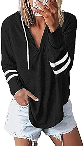 Image of Womens Long Sleeve V Neck Hoodie Sweatshirts Lightweight Pullover Tops