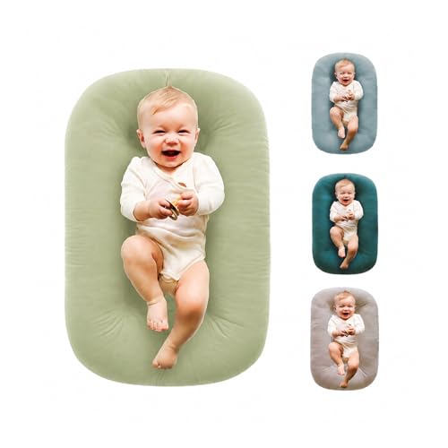 Image of Baby Lounger for Newborn 0-12 Months,100% Cotton Breathable Infant Lounger, Baby Shower Gift, Portable Lightweight Baby Nest for Home & Travel(Sage Green)