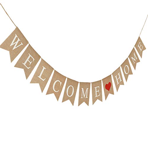 KATOOM Bandera Welcome Home 1pcs Banner Bienvenido Bunting Swallowtail Flags arpillera banderines para Celebrar Fiestas Familiares Baby Shower Militar Bienvenida Fiestas Ceremonias decoración hogar