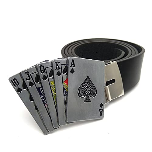 JYWDZSH Ceinture Homme Boucle De Ceinture De Cowboy Poker Pique Droite Boucle De Ceinture Clip en Métal Cowgirl Ceinture en Cuir Noir Cadeau,comme Indiqué,105Cm