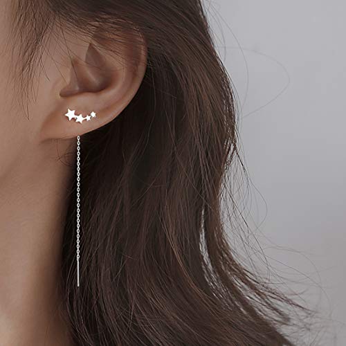 SLUYNZ 925 Sterling Silver Stars Earrings Dangle for Women Teen Girls Long Dangle Earrings Chain Threader Tassel2