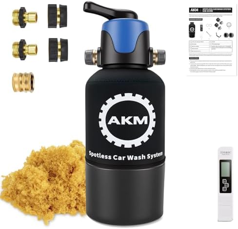 AKM Spotless Water System for car wash,Pre-Filled with DI 5L Resin, with Bypass, DI Water System,Garden Hose Quick Connector, Deionized Water System for RV, Vehicles, Bikes, Boats, No Spots