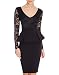 WOOSEA Women's V Neck Long Lace Sleeves Peplum Midi Cocktail Party Dress (X-Large, Black)