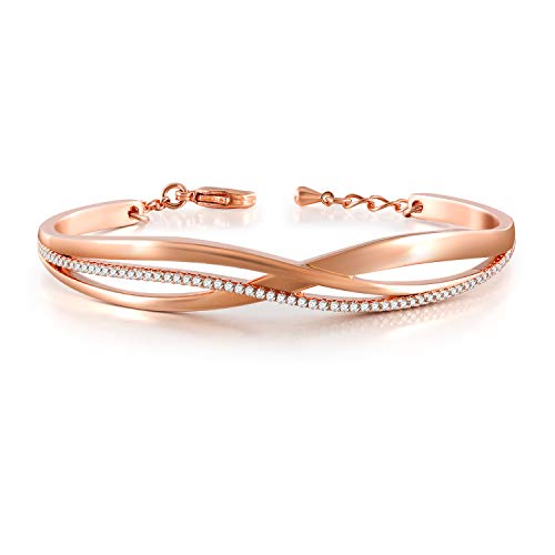 QLEESI Cuff Bangle Bracelets for Women Birthday Gifts, Cubic Zirconia Rose Gold Adjustable Bangle Personalized Inspirational Jewelry for Teen Girls Sister, Gift for Mother's Day (Rose Gold)