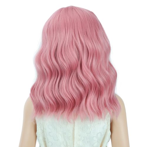 Image of PATTNIUM Pink Wig for Kids Girls Short Curly Wavy Wigs Side Part Shoulder Length Heat Resistant Synthetic Wig Halloween Cosplay Costume Party Daily Wigs