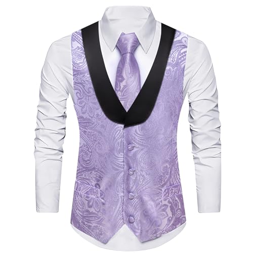 Image of Barry.Wang Mens Silk Lapel /Shawl Collar Vest Tie Sleeve Holder Set Formal /Casual Paisley Vests Wedding Tuxedo Waistcoat