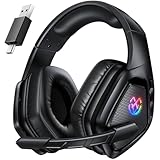 Tatybo Cascos Gaming Inalámbricos 7.1 para Ps5/Ps4/PC, Auriculares Bluetooth con Micrófono con Cancelación de Ruido, 2.4GHz USB-C, 40H+ Batería para Switch/Mac/Portátil