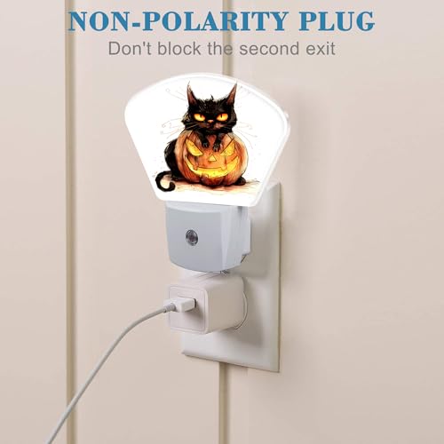 Image of Halloween Black Cat Night Light for Kids, Halloween Pumpkin LED Night Light Plug into Wall with Dusk to Dawn Sensor for Girls Boys Women Men Bedroom, Hallway, Kitchen, Bathroom, Stairs Decor