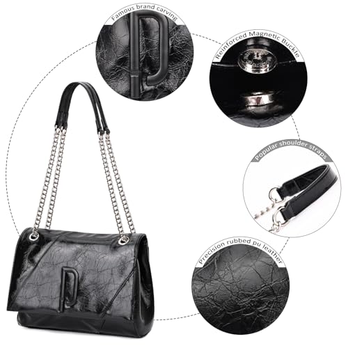 Image of Chain Shoulder Bag Tote Bag for Women Fashion PU Leather Hobo Purse Carry on Bag Satchel Handbags Tote Purse(BLACK)